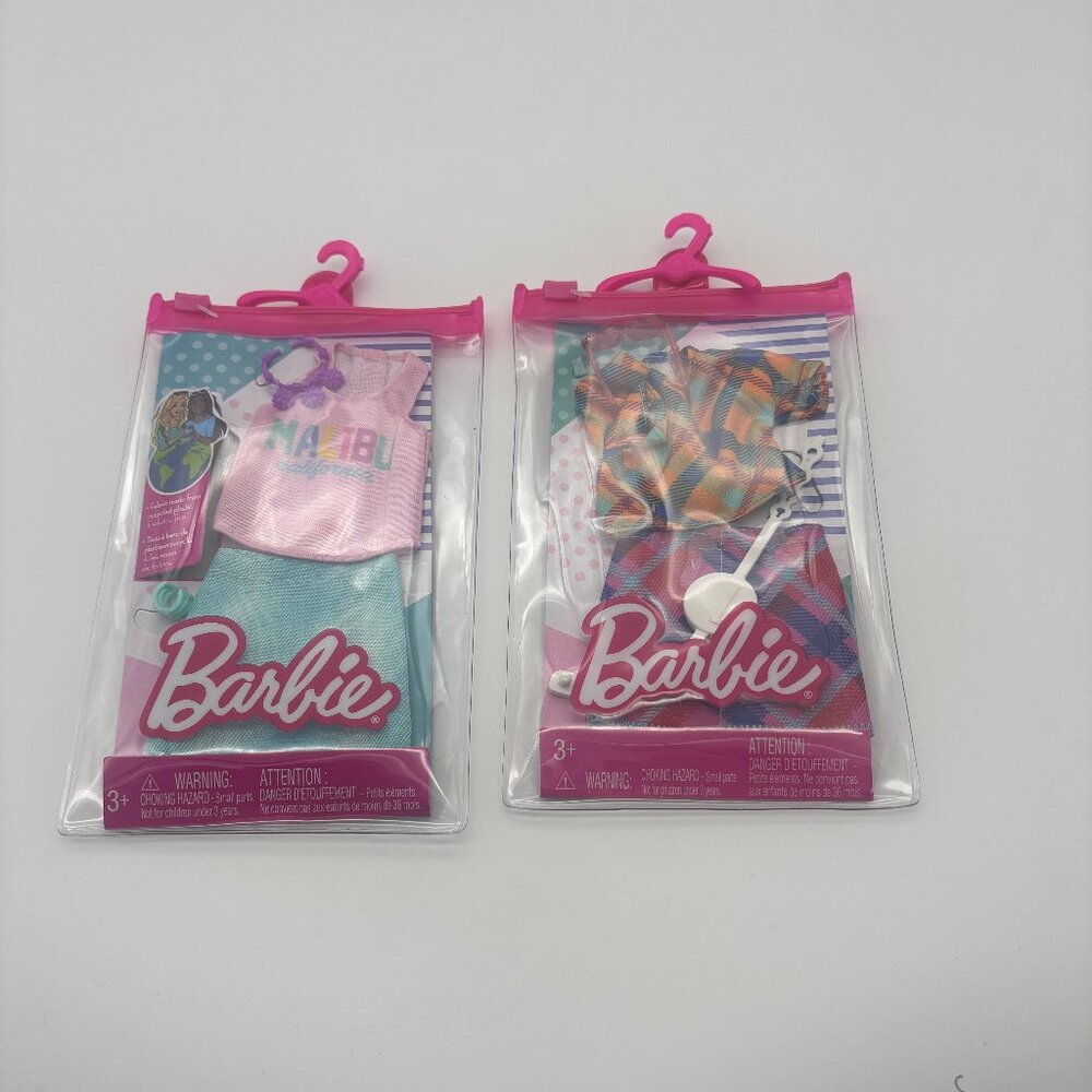 2 Mattel Barbie Fashions Malibu California Top, Skirt & Tie Dye Shirt and Skirt